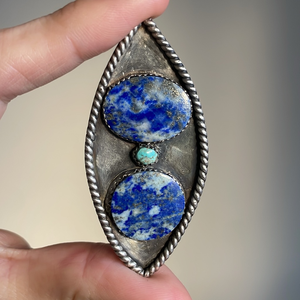 Vintage Native American Handmade Sterling Silver Lapis & Turquoise Ring